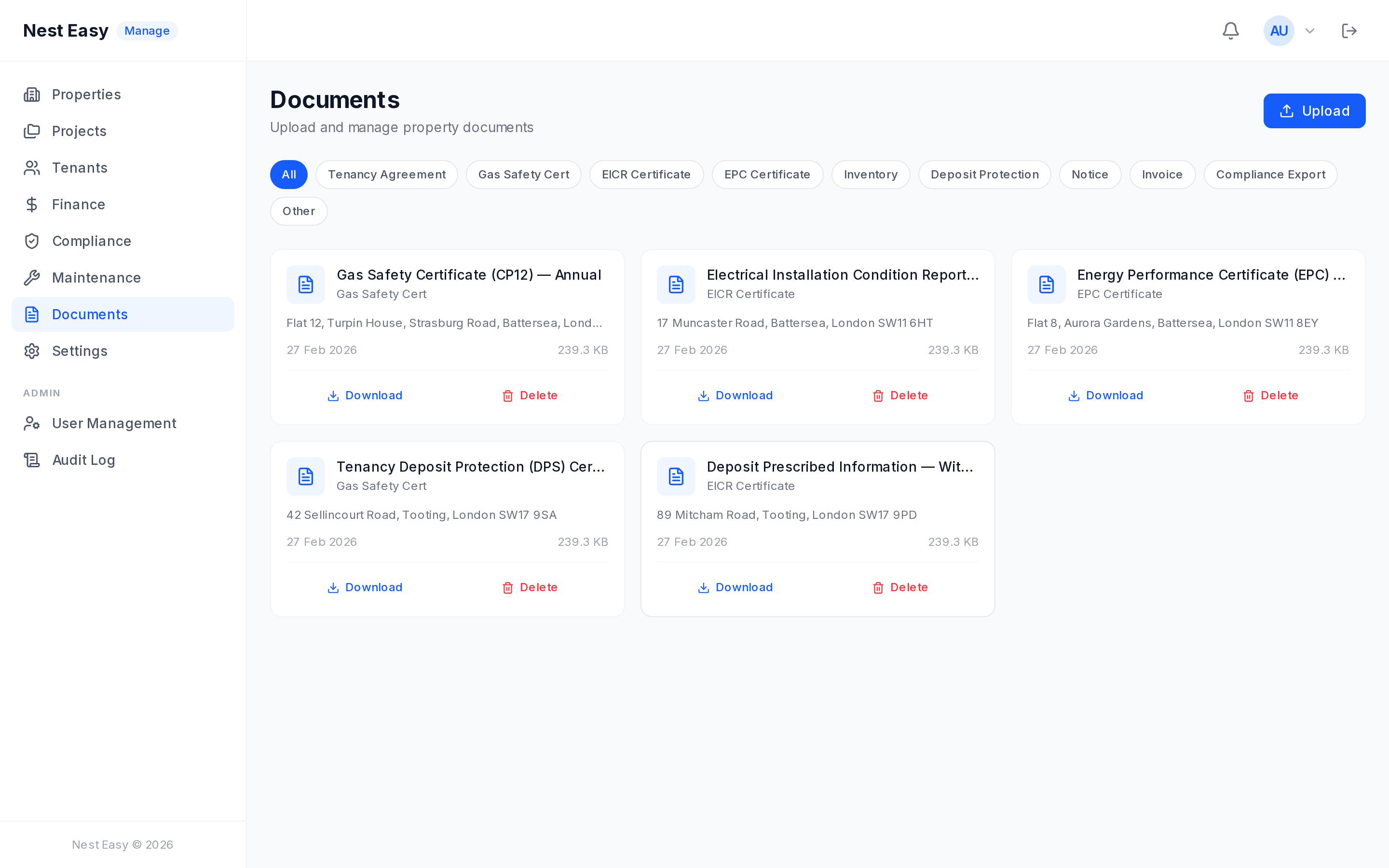 Documents Upload Interface